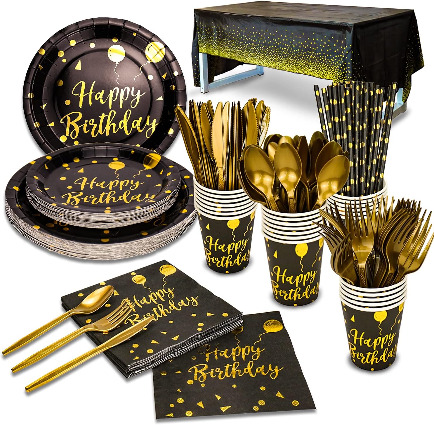 201 pieces gold disposable party dinnerware set