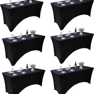 Yoquare 6 Pack Thick Black 6FT Streych Spandex Table Cover