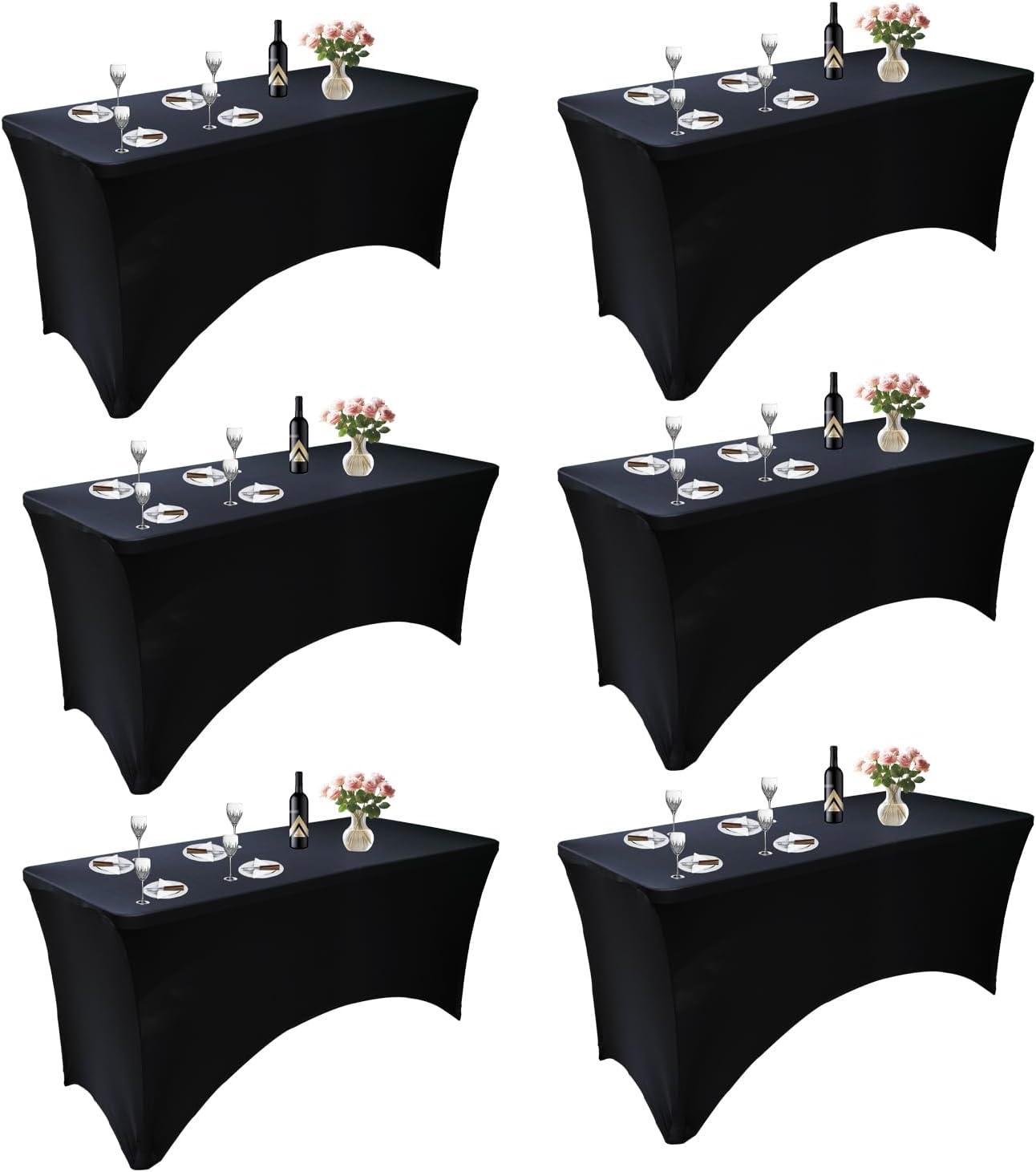 Yoquare 6 Pack Thick Black 6FT Streych Spandex Table Cover