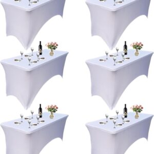 6 Pack Thick White 6FT Streych Spandex Table Cover