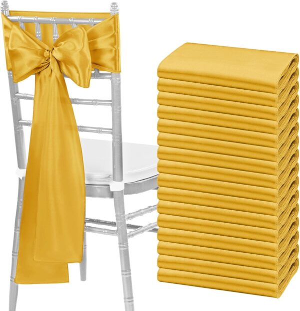 fani 60 PCS Gold Satin Chair Sashes Bows Universal Chair Cover